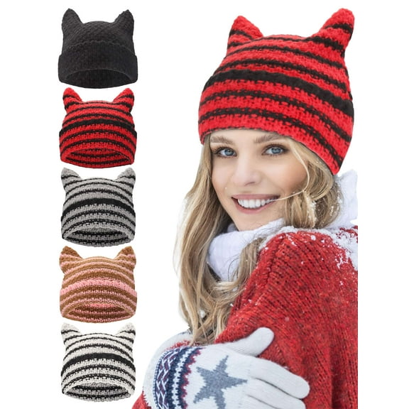 Spencer Crochet Hats for Women Cat Beanie Vintage Beanies Womens Fox Hat Slouchy Beanies for Girls, Red