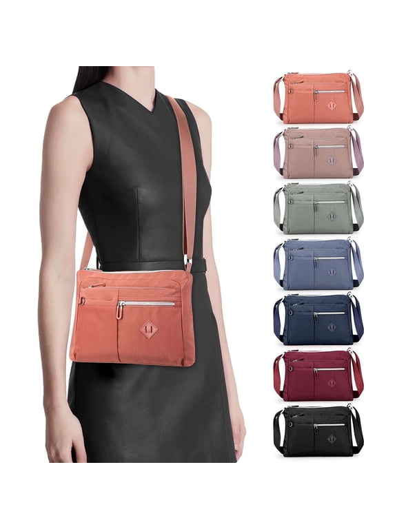 Crossbody Bag for Women Waterproof Shoulder Handbag Purse Bookbag Lightweight Nylon Messenger Satchel with Multi Pockets, Black