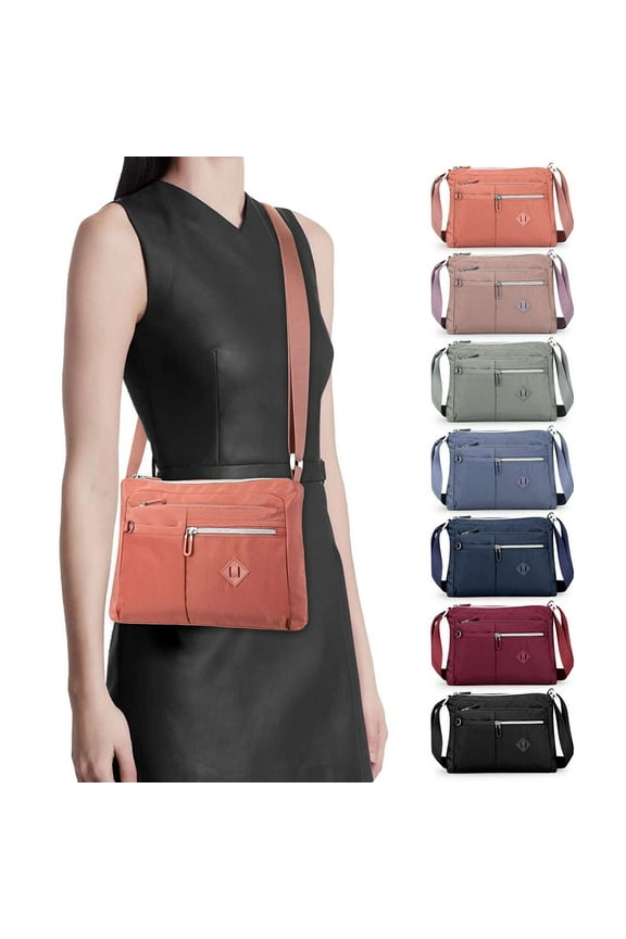 Crossbody Bag for Women Waterproof Shoulder Handbag Purse Bookbag Lightweight Nylon Messenger Satchel with Multi Pockets, Black