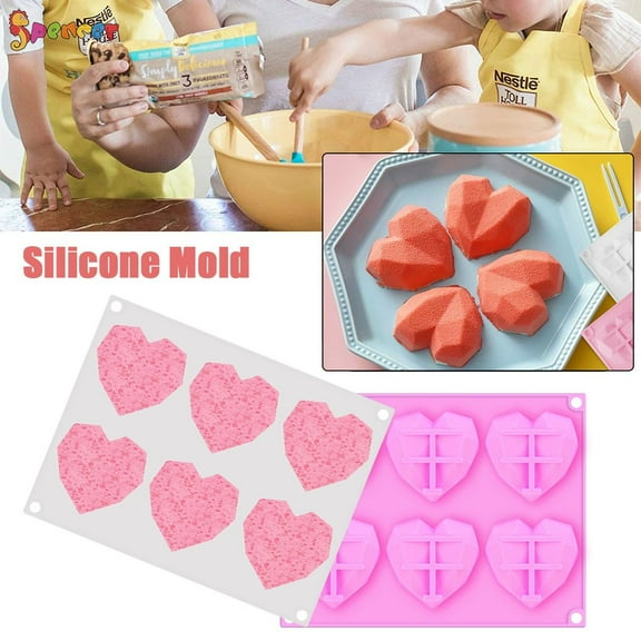Spencer Diamond Heart Silicone Cake Mold, 6 Cavities Non-stick Silicone Mold Tray Baking Tool for Chocolate Candy Cake Jelly "Pink"