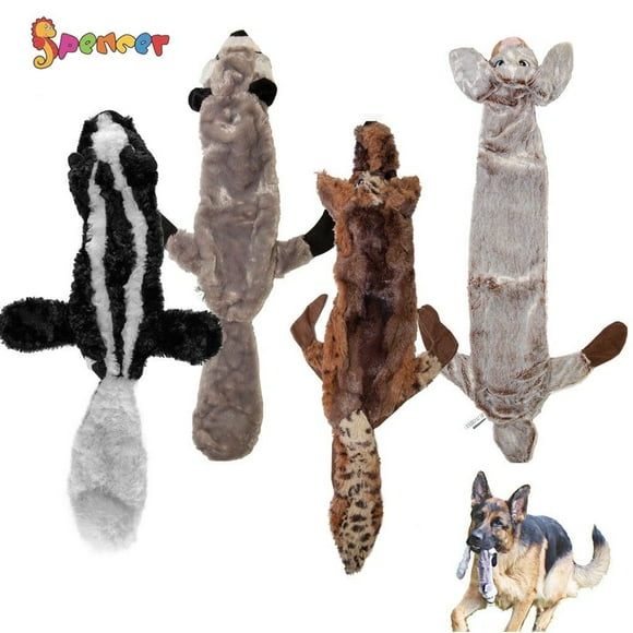 Spencer Dog Squeaky Toys for Puppies, No Stuffing Plush Squeaky Dog Chewing Toy Set Crinkle Dog Toy for Small Medium Large Dog Pets "Raccoon"