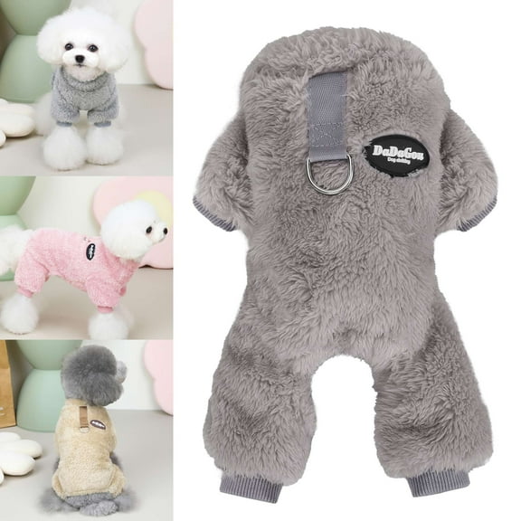 Spencer Dog Winter Coat Soft Fleece Pullover Pajamas, Pet Warm Cold Weather Clothes Puppy Cozy Jumpsuit Apparel for Small Dogs Cats (M, Gray)