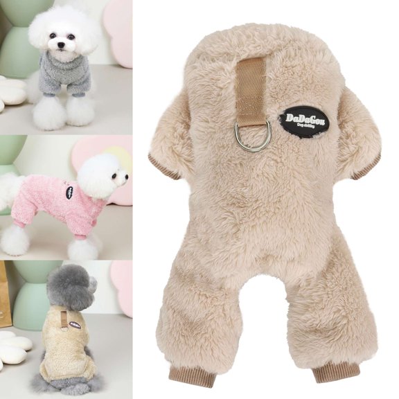 Spencer Dog Winter Coat Soft Fleece Pullover Pajamas, Pet Warm Cold Weather Clothes Puppy Cozy Jumpsuit Apparel for Small Dogs Cats (S, Khaki)