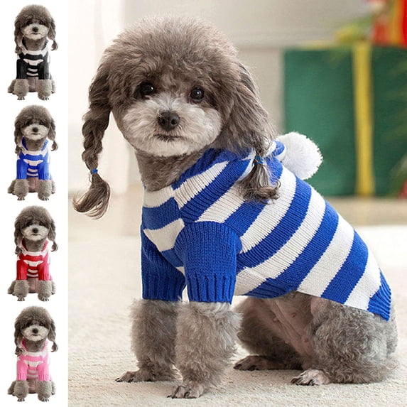 Spencer Dog and Cat Clothes Small Dog Sweaters with Hat Striped Doggie Sweater Knitwear Pullover Warm Pet Puppy Apparel for Fall Winter (Pink, S)