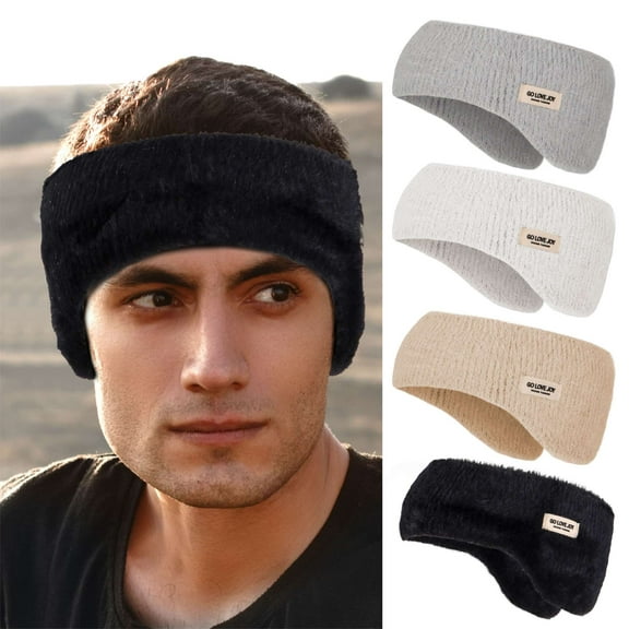 Spencer Double-Layer Ear Warmer Headband Knit Fuzzy Winter Ear Muff for Men Women Kids Ski Running Cycling Ear Covers, Black