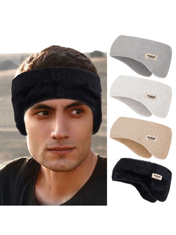 Double-Layer Ear Warmer Headband Knit Fuzzy Winter Ear Muff for Men Women Kids Ski Running Cycling Ear Covers, Khaki