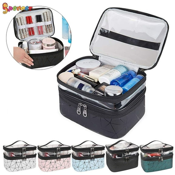 Spencer Double Layer Travel Cosmetic Cases Water-resistant Makeup Organizer Toiletry Bags for Women Girls, Black