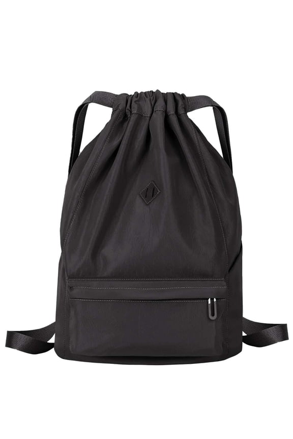 Drawstring Backpack Sports Gym Bag Waterproof Nylon Backpack Unisex Shoulder Bag Outdoor String Bag for Men Women, Black