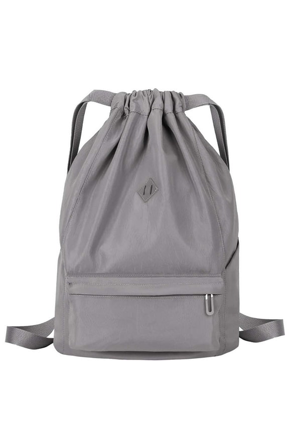 Drawstring Backpack Sports Gym Bag Waterproof Nylon Backpack Unisex Shoulder Bag Outdoor String Bag for Men Women, Gray