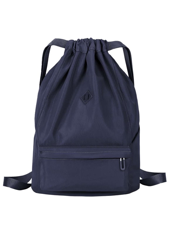 Drawstring Backpack Sports Gym Bag Waterproof Nylon Backpack Unisex Shoulder Bag Outdoor String Bag for Men Women, Navy