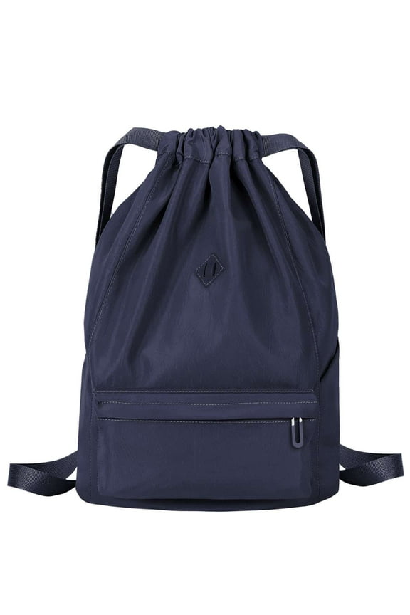 Drawstring Backpack Sports Gym Bag Waterproof Nylon Backpack Unisex Shoulder Bag Outdoor String Bag for Men Women, Navy