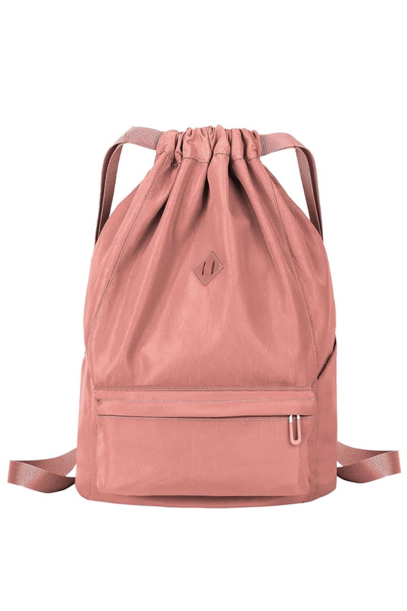 Drawstring Backpack Sports Gym Bag Waterproof Nylon Backpack Unisex Shoulder Bag Outdoor String Bag for Men Women, Pink