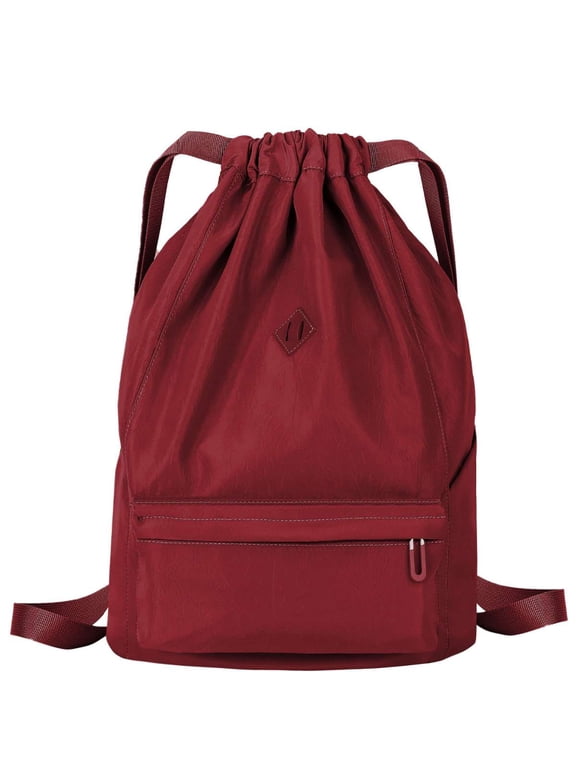 Drawstring Backpack Sports Gym Bag Waterproof Nylon Backpack Unisex Shoulder Bag Outdoor String Bag for Men Women, Red