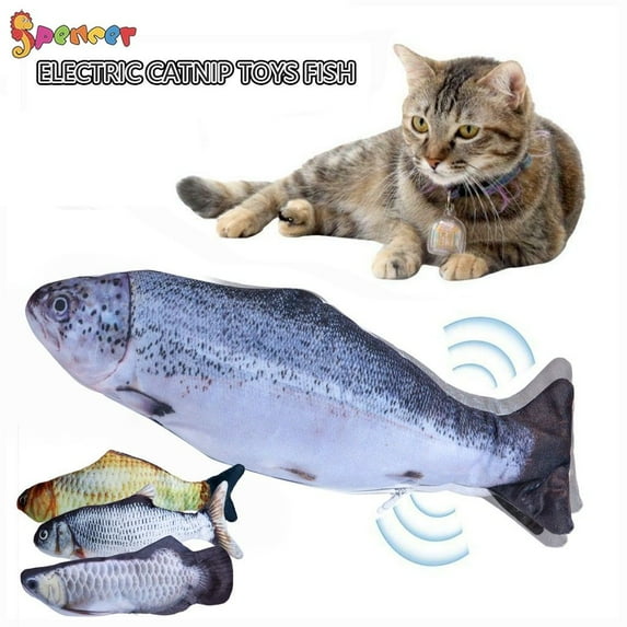 Spencer Electric Fish Cat Toy Simulation Plush Fish Shape Toy Doll Interactive Pets Pillow Chew Bite Kick Supplies for Cat/Kitty/Kitten Fish Flop