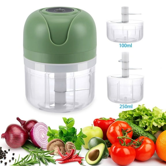 Spencer Electric Mini Garlic Chopper Portable Food Processor Meat Mincer USB Charging for Onion, Vegetable, Pepper, Baby Food (250+100ml, White)