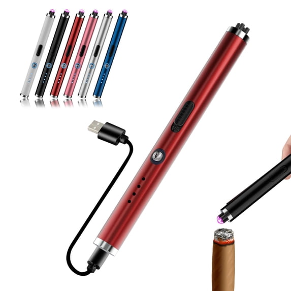 Spencer Electronic Candle Lighter Arc Lighter Windproof Flameless USB Rechargeable Lighter with Safe Button for Home Kitchen Camping BBQ (Red)