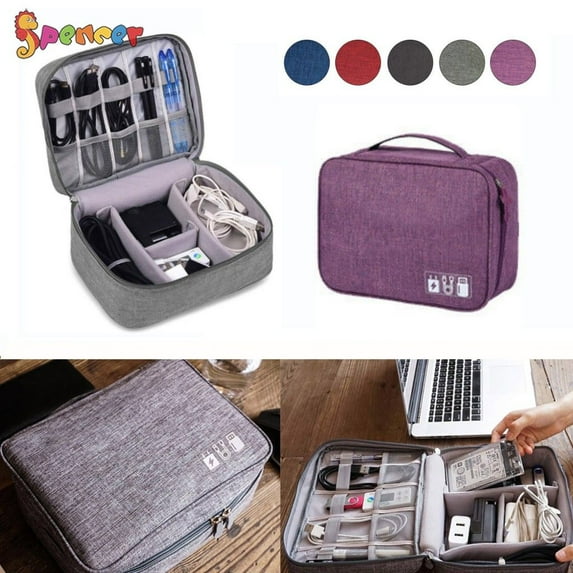Spencer Electronic Travel Cable Cord Organizer Bag Water-resistant Double Layer Storage Bag Electronic Accessories Drive Cases for Cable, Charger, Phone, USB, SD Card "Purple"