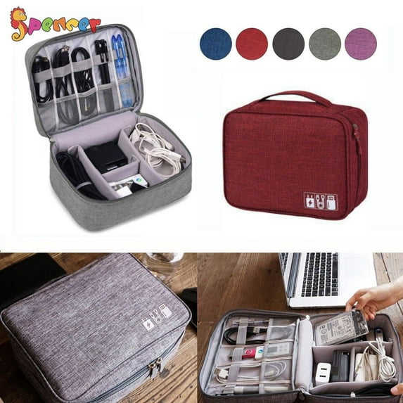 Spencer Electronic Travel Cable Cord Organizer Bag Water-resistant Double Layer Storage Bag Electronic Accessories Drive Cases for Cable, Charger, Phone, USB, SD Card "Red"
