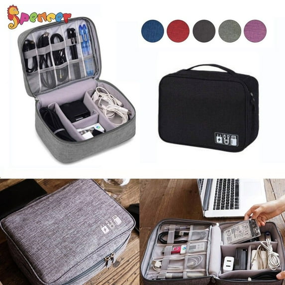 Spencer Electronic Travel Cable Cord Organizer Bag Water-resistant Double Layer Storage Bag Electronic Accessories Drive Cases for Cable, Charger, Phone, USB, SD Card "Black"