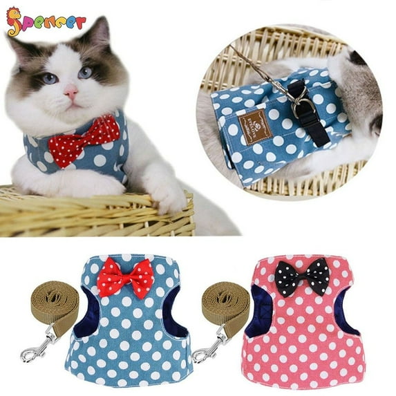 Spencer Escape Proof Cat Harness and Leash Set Adjustable Safety Pet Vest Walking Jackets with Traction Rope Soft Padded For Cats Outdoor "L, Blue"