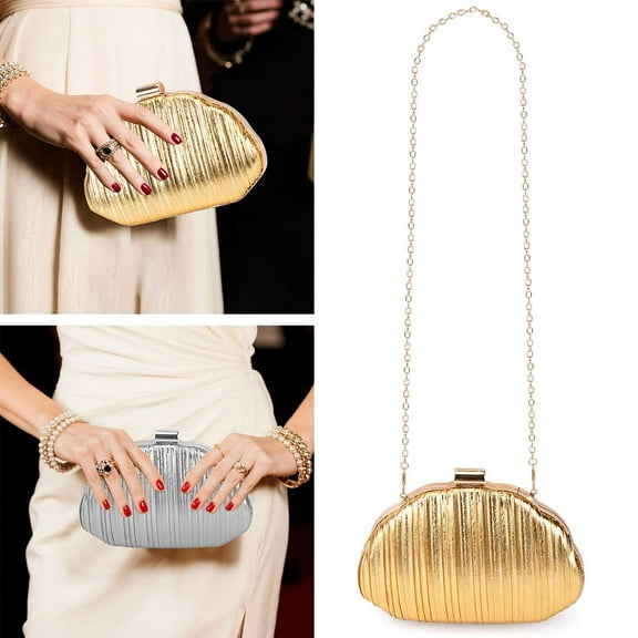 Spencer Evening Bag Clutch Purses for Women Shell Shpae Shoulder Crossbody Bag with Detachable Chain for Prom Party Wedding Engagement, Gold