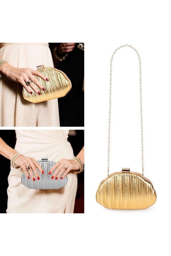 Evening Bag Clutch Purses for Women Shell Shpae Shoulder Crossbody Bag with Detachable Chain for Prom Party Wedding Engagement, Silver