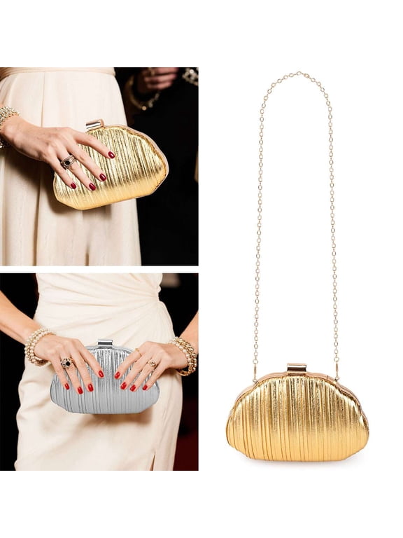 Evening Bag Clutch Purses for Women Shell Shpae Shoulder Crossbody Bag with Detachable Chain for Prom Party Wedding Engagement, Silver