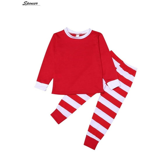 Spencer Family Matching Christmas Pajamas Set Red Top and Striped Long Sleeve Pants Nightgown for Men Women Kids Sleepwear Set