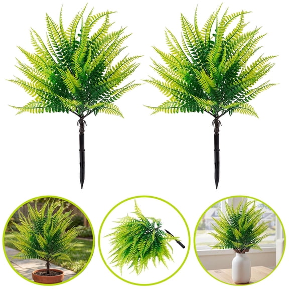Spencer Ferns Artificial Plants Large Fake Boston Fern with Ground Spike, Set of 2 Artificial Shrub Bushes Faux Plants for Home Garden Porch Decor