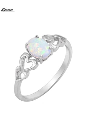 Fire Opal Ring 925 Sterling Silver Oval Lab Created White Gemstone Jewelry Ring Gift for Women "Size 9"