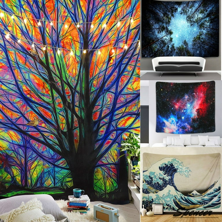 Spencer Forest Starry Indian Tapestry Wall Hanging Psychedelic Mandala Wall Tapestry Hippie for Home Decor
