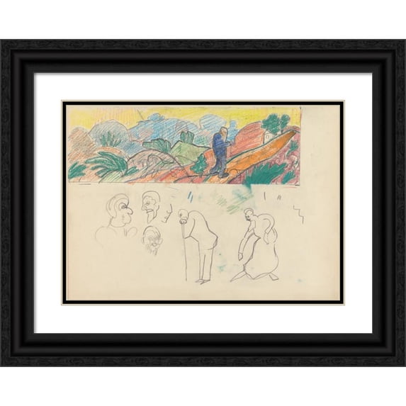 Spencer Frederick Gore 14x11 Black Ornate Wood Framed Double Matted Museum Art Print Titled: Cave of the Golden Calf; Study for a Mural Decoration, Old Man in Landscape (1912)
