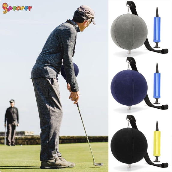 Spencer Golf Swing Trainer Inflable Golf Ball with Air Pump for Beginner Golfer Practing Posture Correction Training (Black)