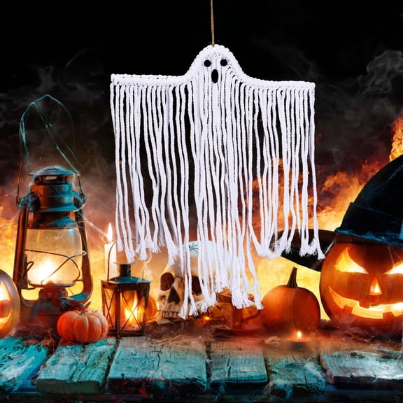 Spencer Halloween Decoration Hanging Ghosts, Halloween Macrame Kit Hand Woven Wall Decor Hanging Ornaments for Home Party