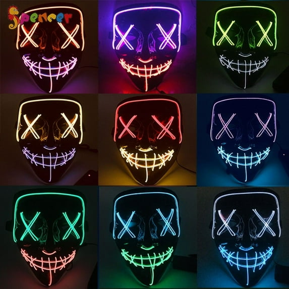 Spencer Halloween LED Glow Scary Mask EL Wire Light Up The Purge Movie Cosplay Led Costume Mask for Halloween Festival Party with 2AA Battery "Orange+Pink"