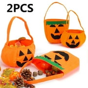 Spencer Halloween Pumpkin Trick Or Treat Bags Candy Handbags Craft Tote Bag for Kids Costume Party Favors Supplies (Orange)
