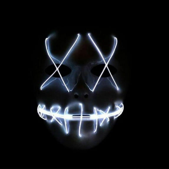 Spencer Halloween Scary Mask Led Costume Mask EL Wire Light Up The Purge Movie for Cosplay Party with 2AA Batteries "White"