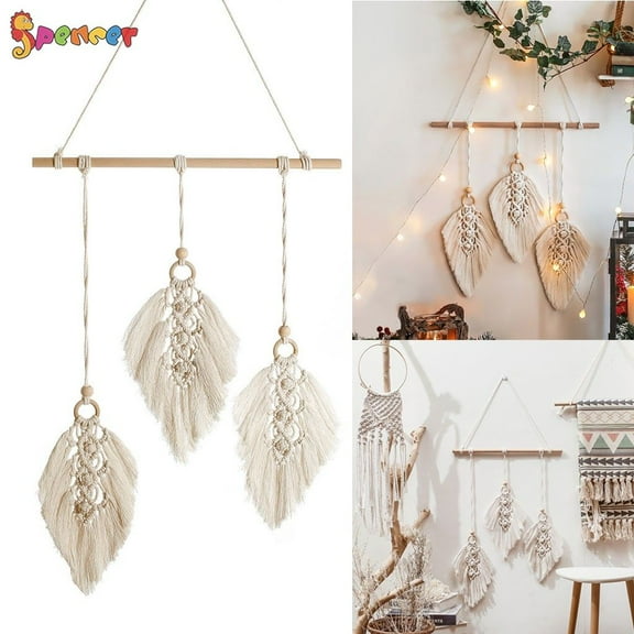 Spencer Handmade Leaves Design Dream Catchers Boho Macrame Wall Hanging Tapestry with String Lights Home Ornament Birthday Festival Craft Gift