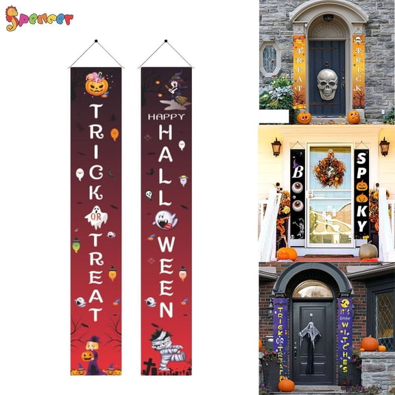 Spencer Hanging Halloween Decorations, Trick Or Treat Banners Porch for Front Door Outdoor - Halloween Welcome Signs for Yard Garland Party Supplies
