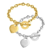 Spencer Heart Bracelet Charms Bracelets Stainless Steel Link Chain Bangle OT Clasp Bracelets Romantic Gift for Women Teen Girls, Silver