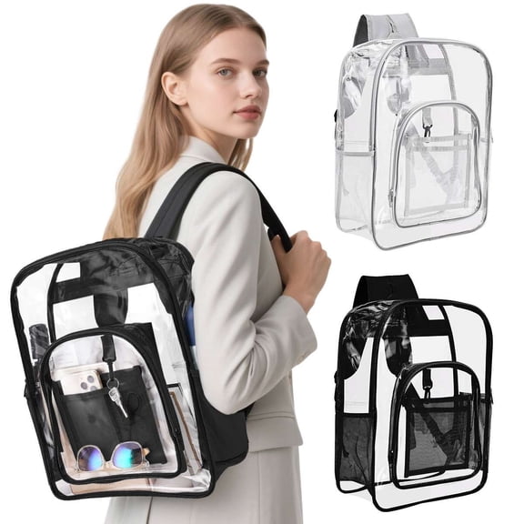 Spencer Heavy Duty Large Clear Backpacks Large Capacity Transparent Waterproof Backpacks for School Stadium College, Black
