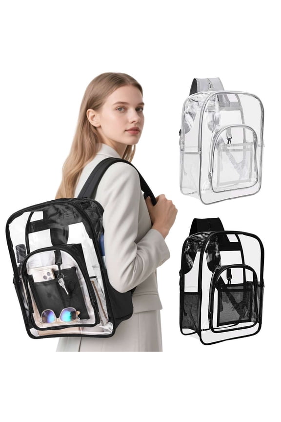 Heavy Duty Large Clear Backpacks Large Capacity Transparent Waterproof Backpacks for School Stadium College, Gray