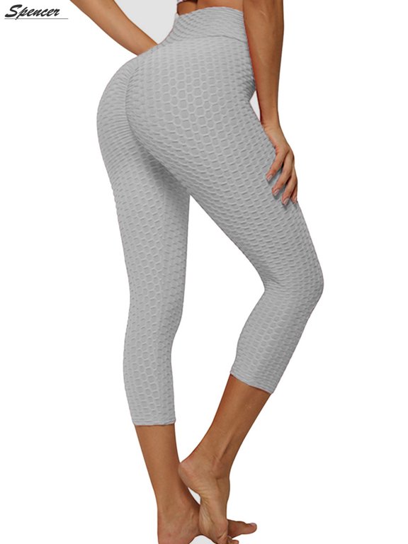 High Waist Capri Leggings for Women, Ruched Butt Lifting Leggings Tummy Controlled Yoga PantsS,Gray