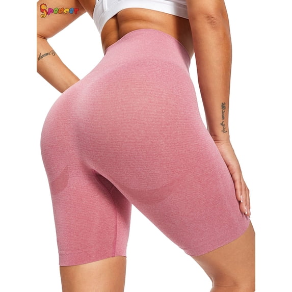 Spencer High Waisted Yoga Shorts for Women Tummy Control Butt Lifting Shorts Workout Scrunch Booty Leggings "L, Pink"