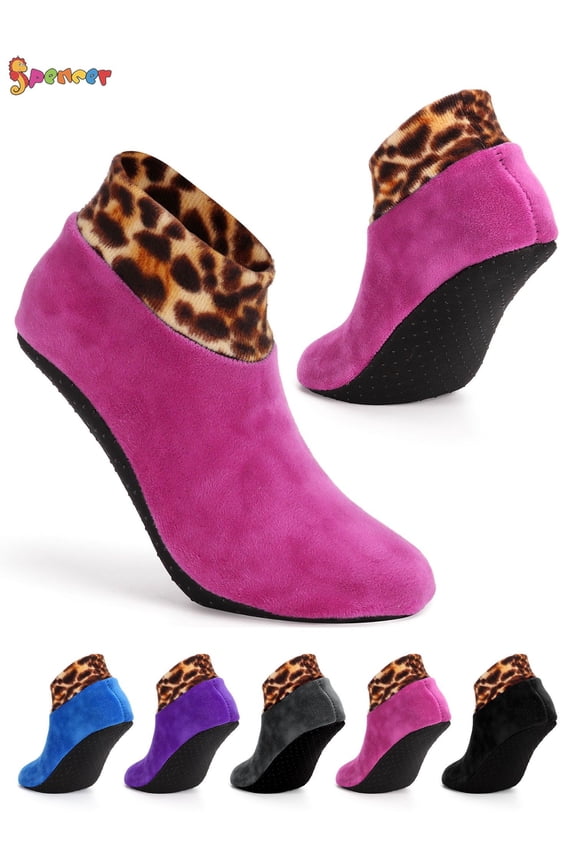 Indoor Non-Slip Thermal Socks Leopard Printed Floor Socks Fuzzy Slipper Socks for Ladies Girls