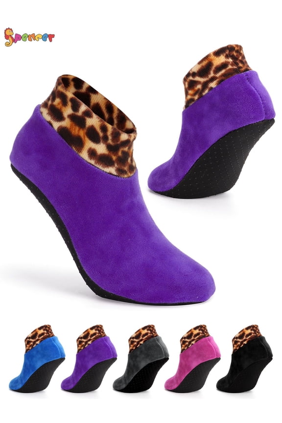 Indoor Non-Slip Thermal Socks Leopard Printed Floor Socks Fuzzy Slipper Socks for Ladies Girls