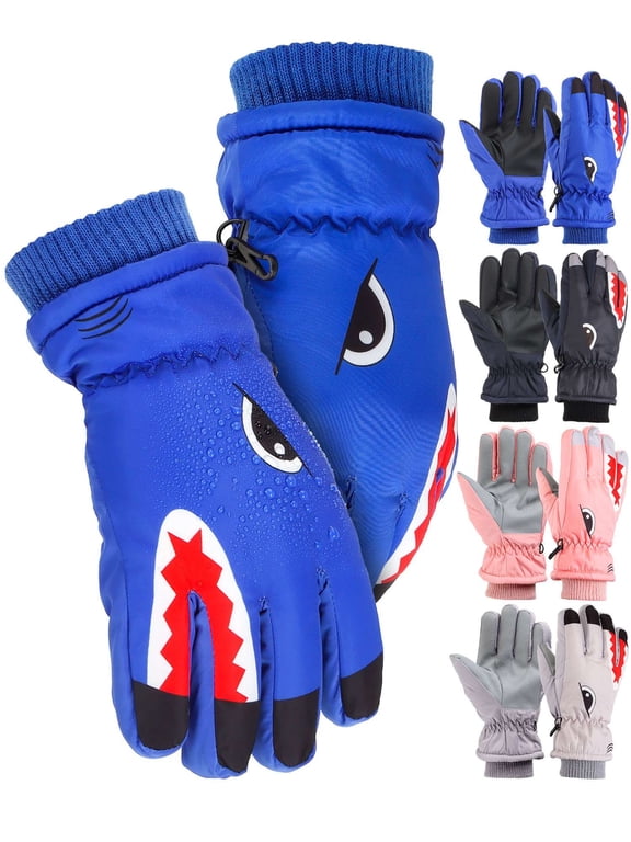 Kids Snow Ski Gloves Thickened Warm Winter Gloves Outdoor Waterproof Anti-slip Skating Gloves with Fleece Lining Boys and Girls 8-14 Years, Black