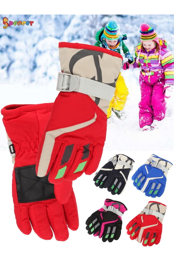 Kids Winter Ski Gloves, Outdoor Snow Warm Mitten Windproof Thermal Gloves for Boys and Girls Insulated for Cold Weather, Skiing & Snowboarding "Black"