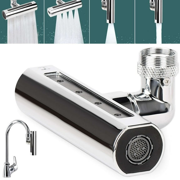 Spencer Kitchen Faucet Head Replacement, 360 Swivel Faucet Extender 4 Modes Multi-functional Splash-Proof Sink Faucet Spray Nozzle with Spanner & Adapters, Silver