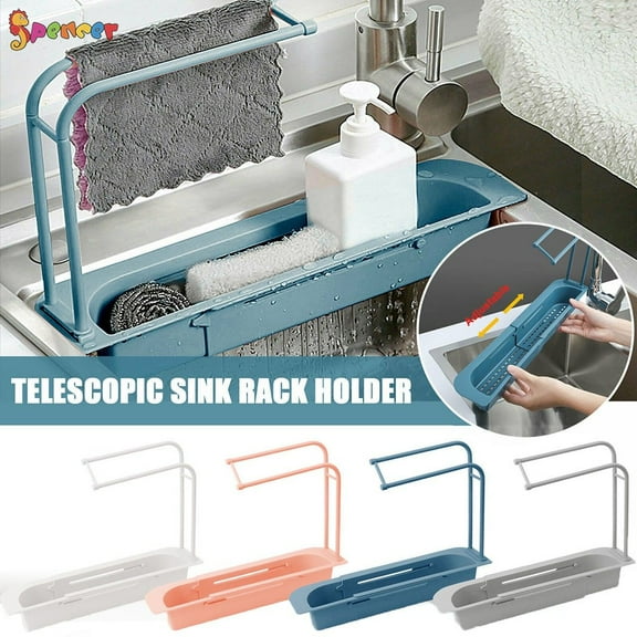 Spencer Kitchen Telescopic Sink Storage Rack Shelf Holder, Expandable Storage Drain Basket Rack Sponge Soap Holder for Home Kitchen "Pink"